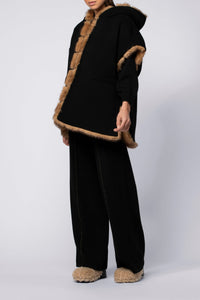 Poncho Pluma à capuche réversible en fausse fourrure - Camel