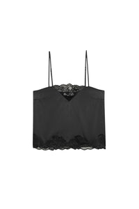 Caraco Tedya à fines bretelles en soie et dentelle - Black