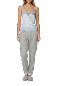 Caraco Tedya à fines bretelles en soie et dentelle - Ciel