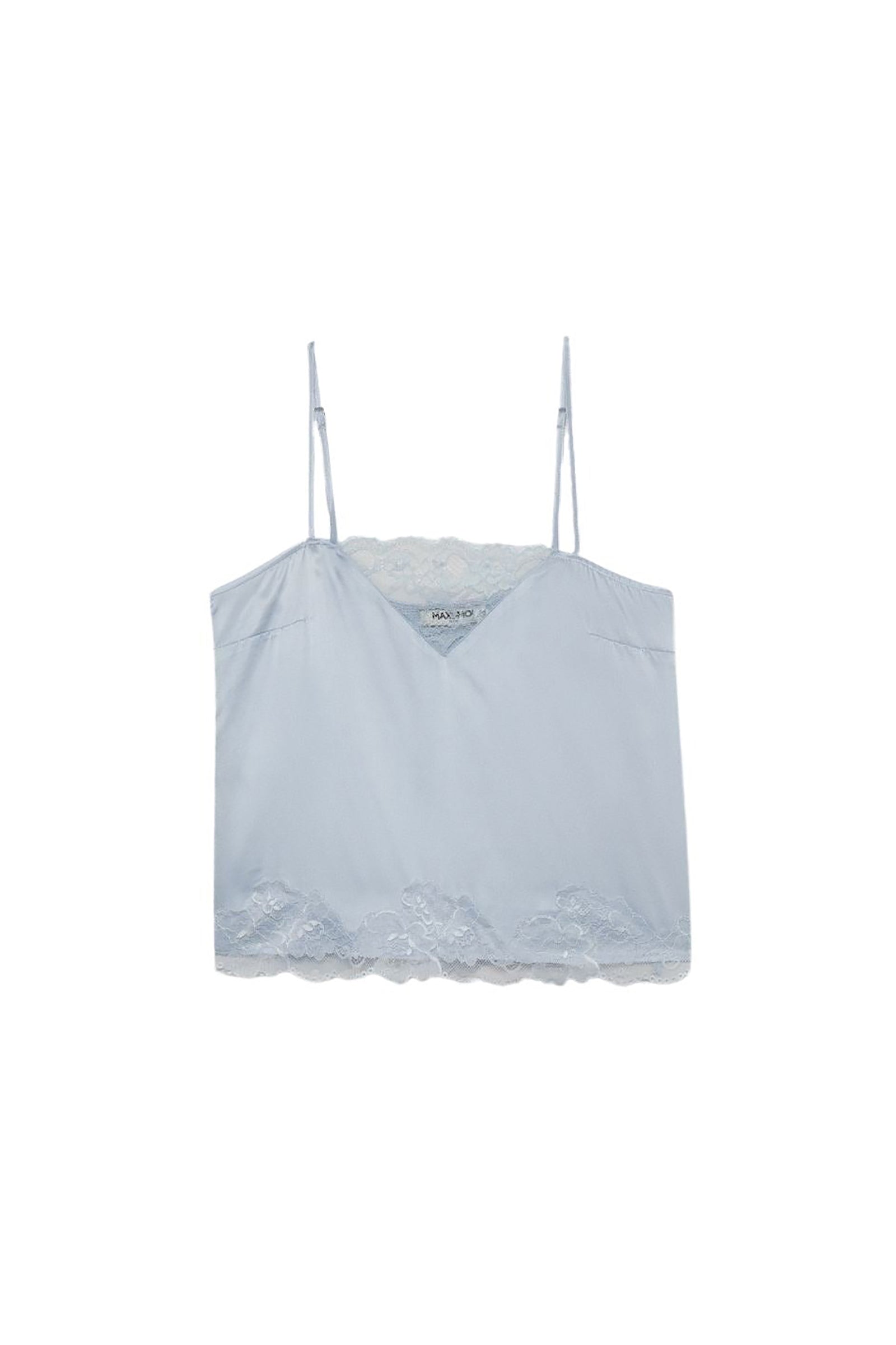 Caraco Tedya à fines bretelles en soie et dentelle - Ciel