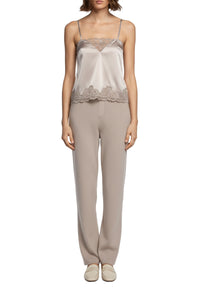 Caraco Tedya à fines bretelles en soie et dentelle - Taupe