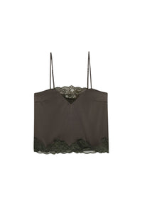 Caraco Tedya à fines bretelles en soie et dentelle - Thym