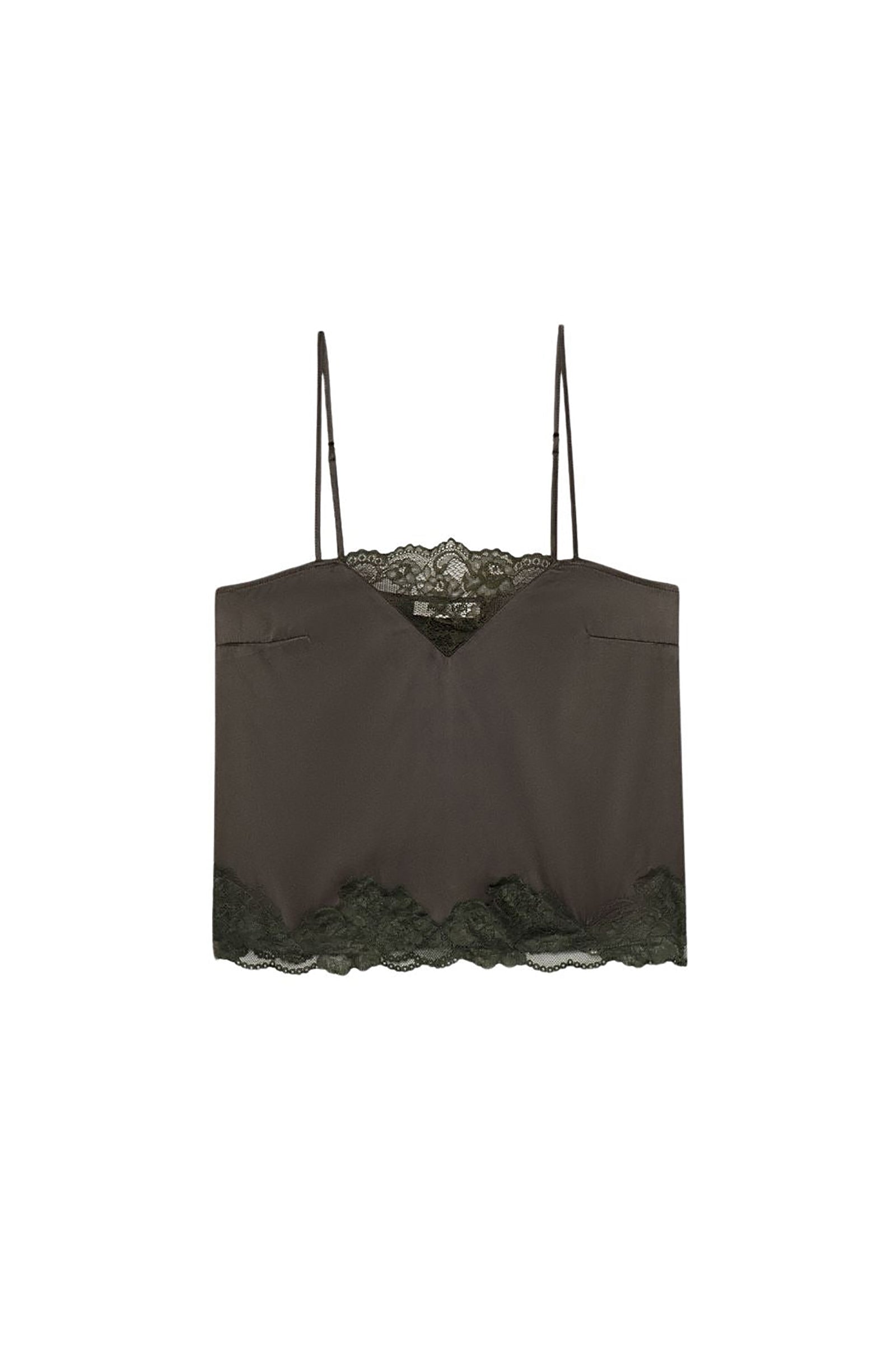 Caraco Tedya à fines bretelles en soie et dentelle - Thym