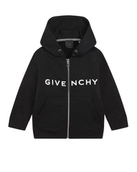 Cotton logo hooded cardigan - Black