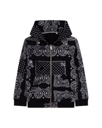 Cardigan à capuche en molleton imprimé bandana - Black