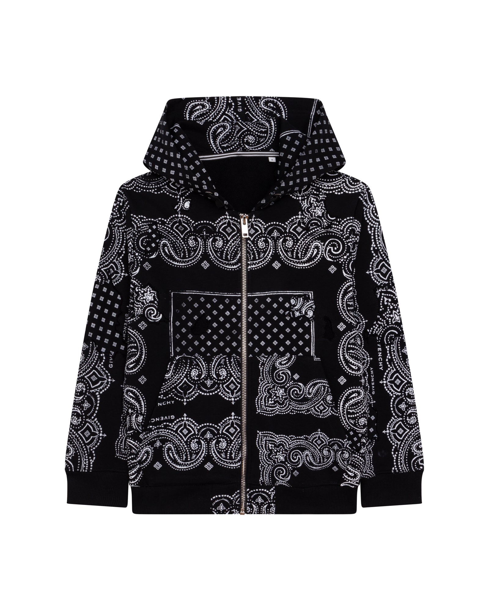 Cardigan à capuche en molleton imprimé bandana - Black