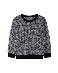 Pull motif jacquard en coton - Noir Gris