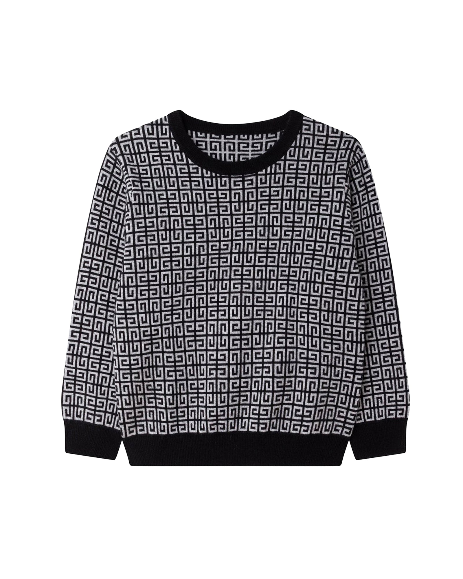 Pull motif jacquard en coton - Noir Gris