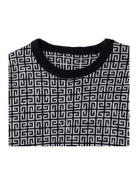 Pull motif jacquard en coton - Noir Gris
