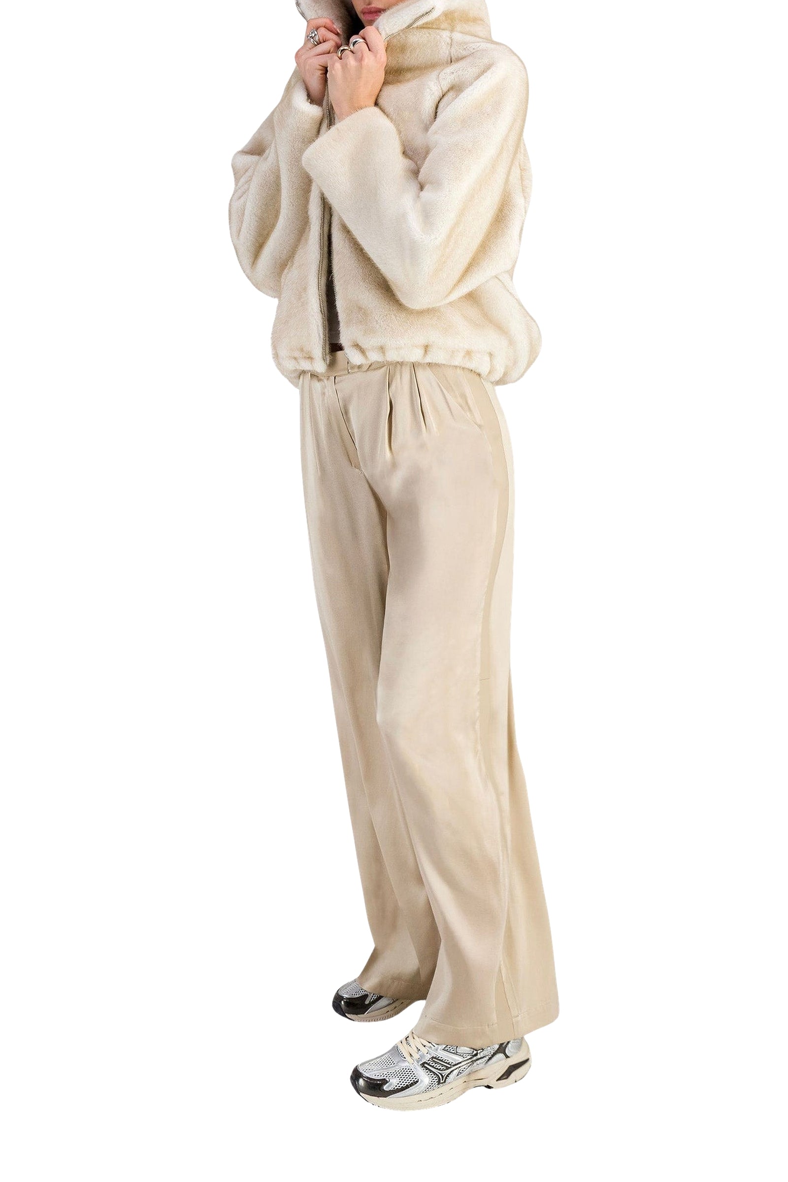 Faux fur bomber jacket - Pearl