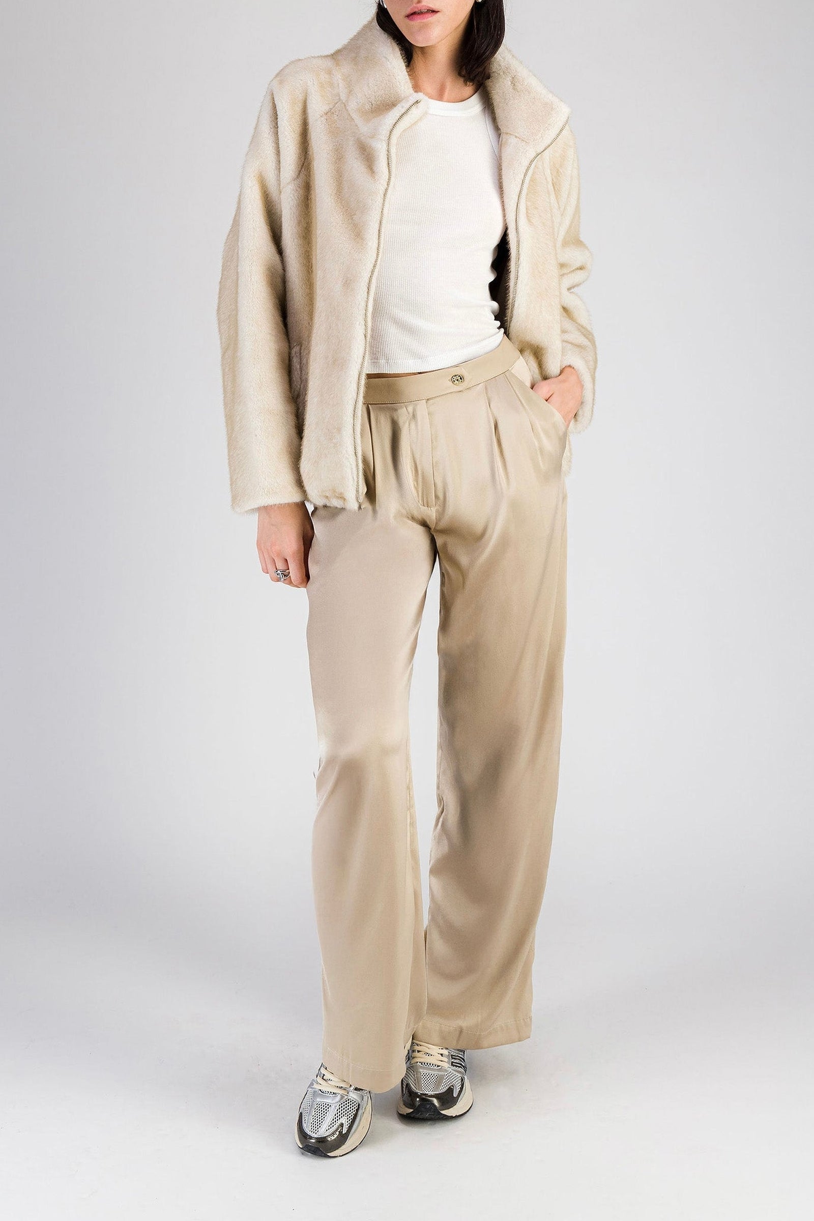 Faux fur bomber jacket - Pearl