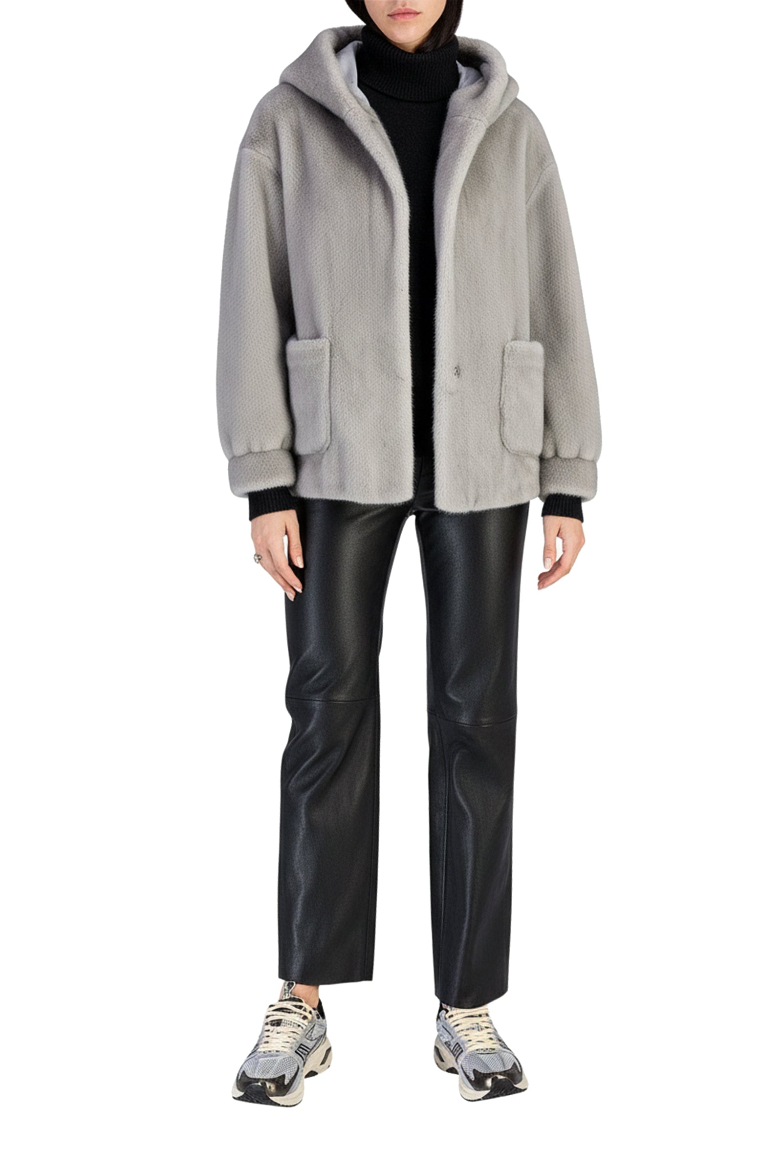 Manteau court à capuche effet vison - Saphire