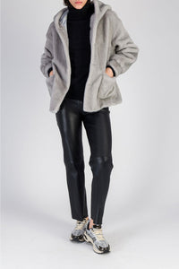 Manteau court à capuche effet vison - Saphire