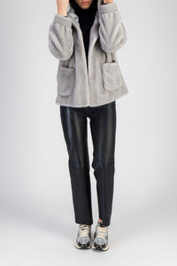 Manteau court à capuche effet vison - Saphire