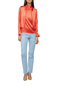 Veste Ganouk zippé en soie à col chemise avec bandes - Corail