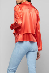 Veste Ganouk zippé en soie à col chemise avec bandes - Corail