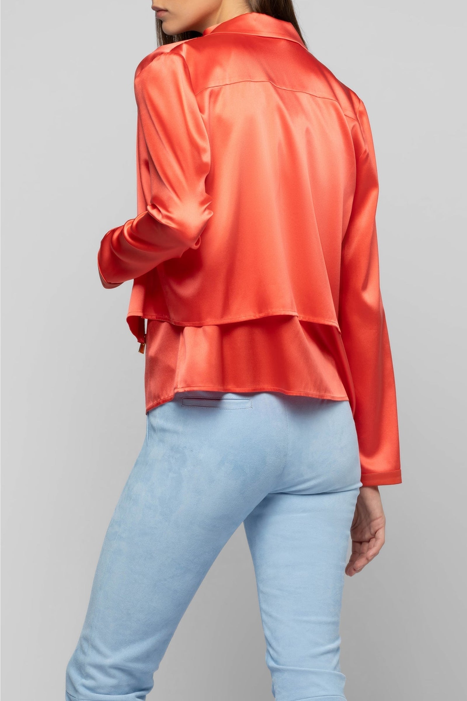 Veste Ganouk zippé en soie à col chemise avec bandes - Corail