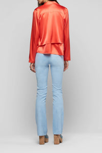 Veste Ganouk zippé en soie à col chemise avec bandes - Corail