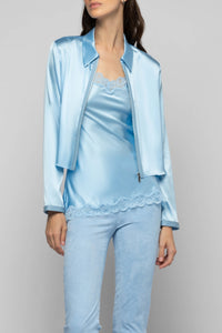 Ganouk zipped silk shirt collar jacket with stripes - Ciel
