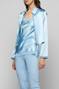 Ganouk zipped silk shirt collar jacket with stripes - Ciel