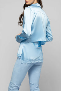 Ganouk zipped silk shirt collar jacket with stripes - Ciel