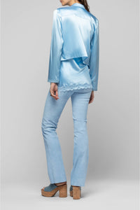 Ganouk zipped silk shirt collar jacket with stripes - Ciel