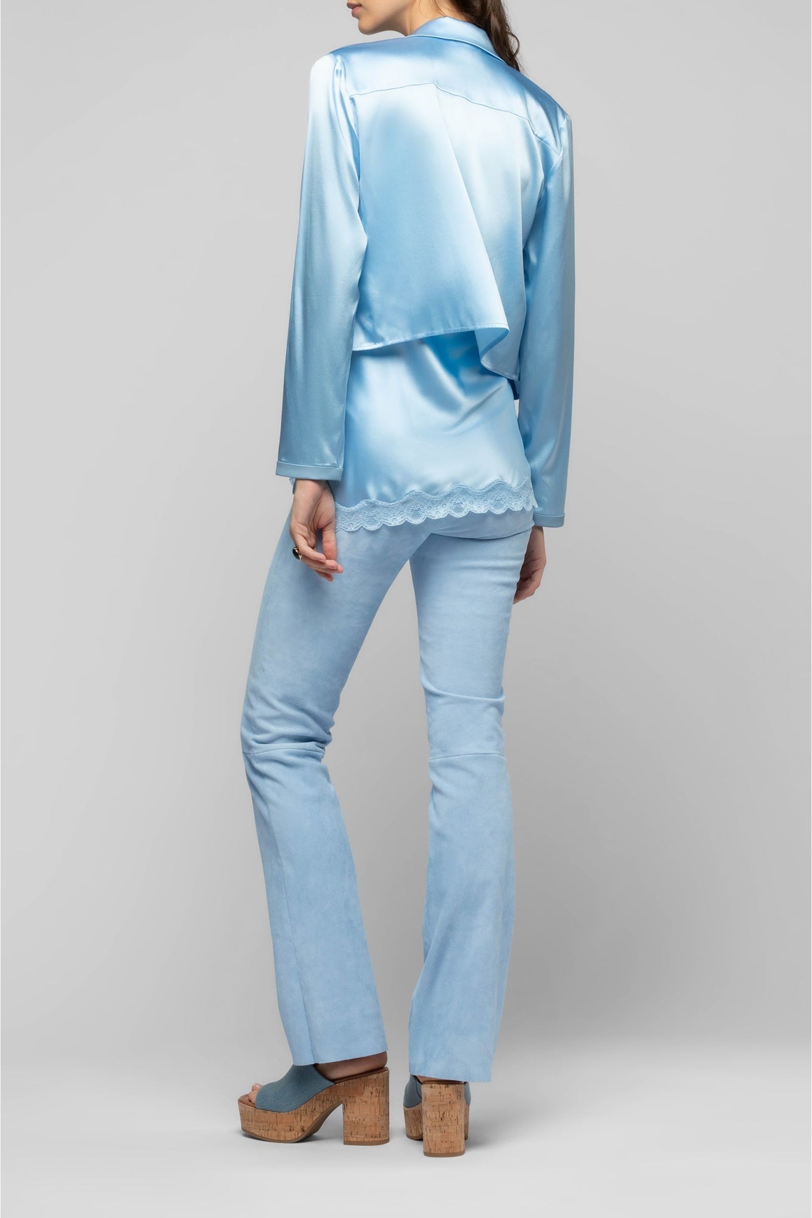 Ganouk zipped silk shirt collar jacket with stripes - Ciel