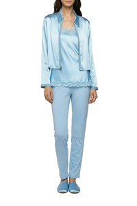 Ganouk zipped silk shirt collar jacket with stripes - Ciel