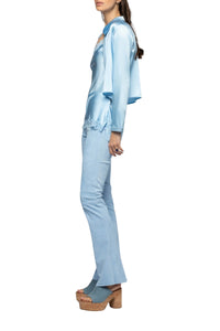 Ganouk zipped silk shirt collar jacket with stripes - Ciel