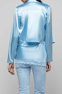 Ganouk zipped silk shirt collar jacket with stripes - Ciel