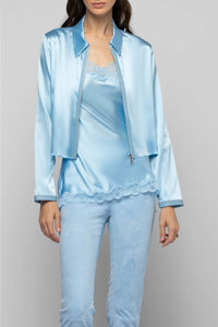 Ganouk zipped silk shirt collar jacket with stripes - Ciel