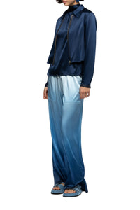 Ganouk zipped silk shirt collar jacket with stripes - Navy