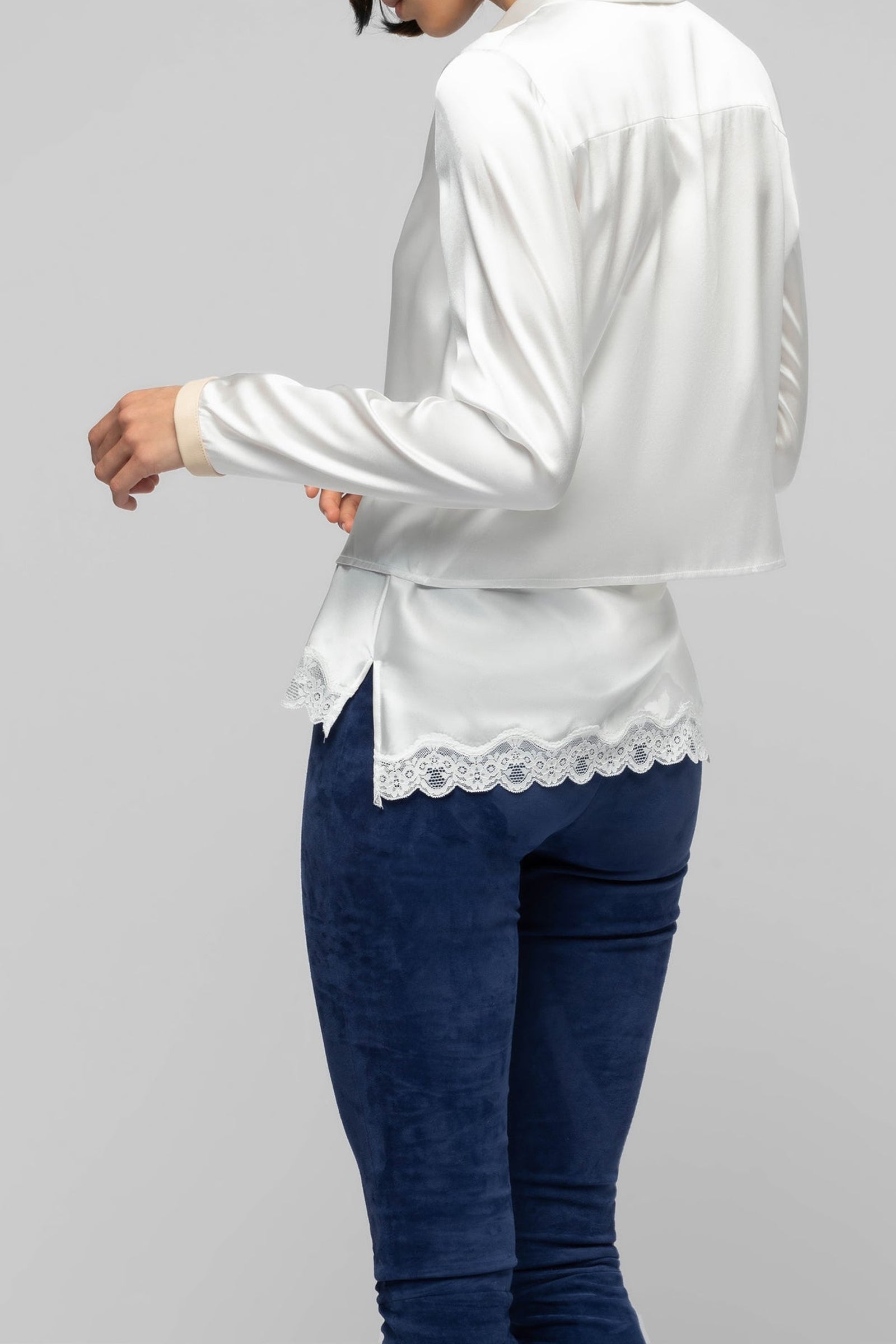 Ganouk zipped silk shirt collar jacket with stripes - White