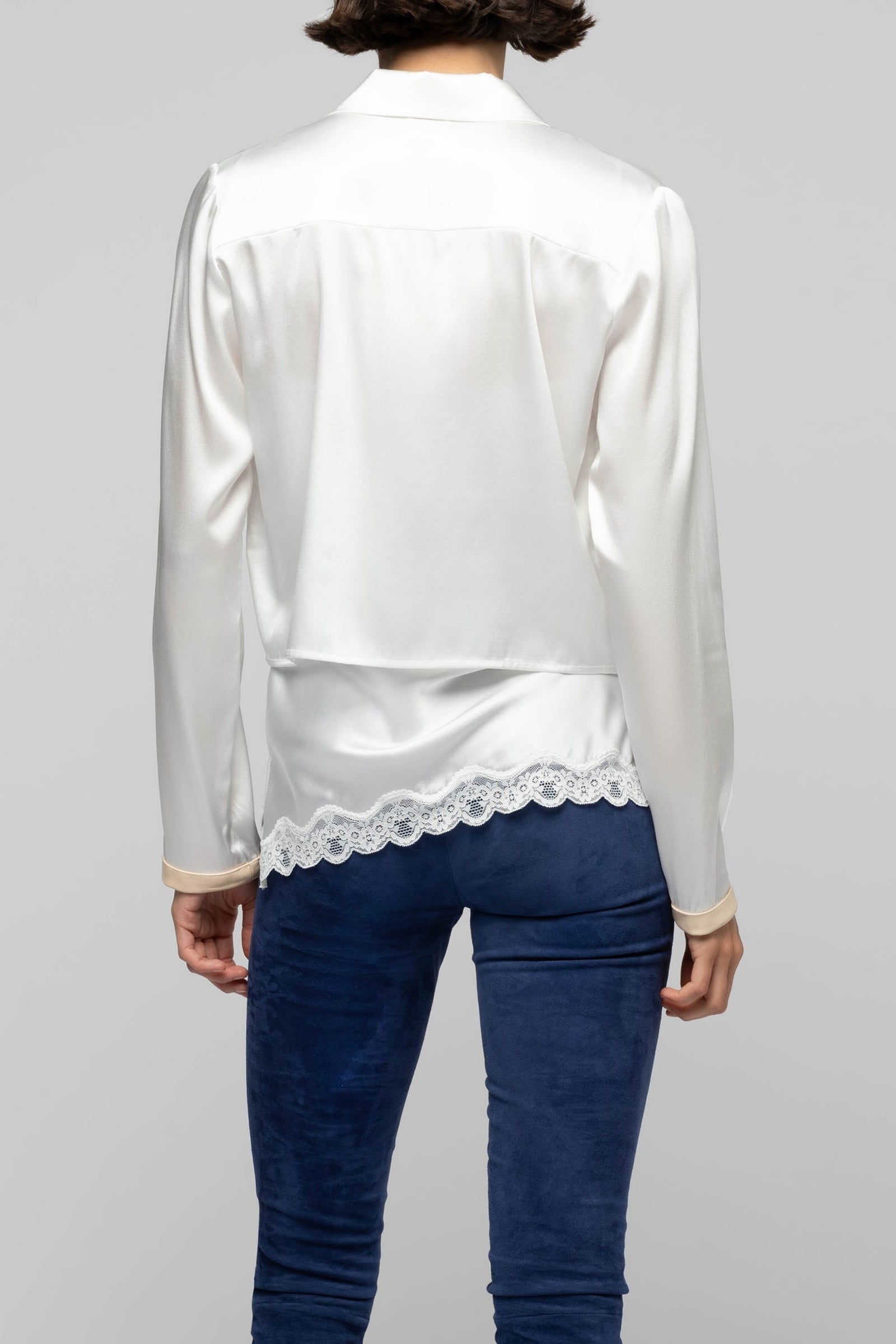 Ganouk zipped silk shirt collar jacket with stripes - White