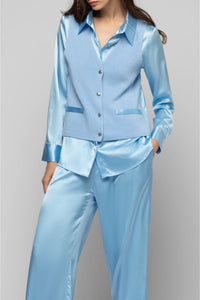 Gany sleeveless bi-material knit and silk jacket - Ciel