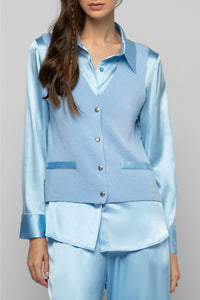 Gany sleeveless bi-material knit and silk jacket - Ciel