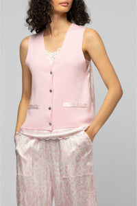 Gany sleeveless bi-material knit and silk jacket - Dragée