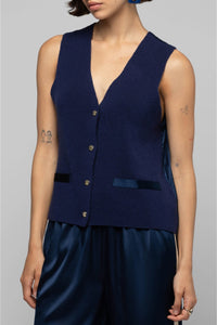 Gany sleeveless two-ply knit and silk jacket - Navy