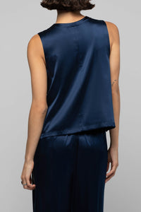 Gany sleeveless two-ply knit and silk jacket - Navy