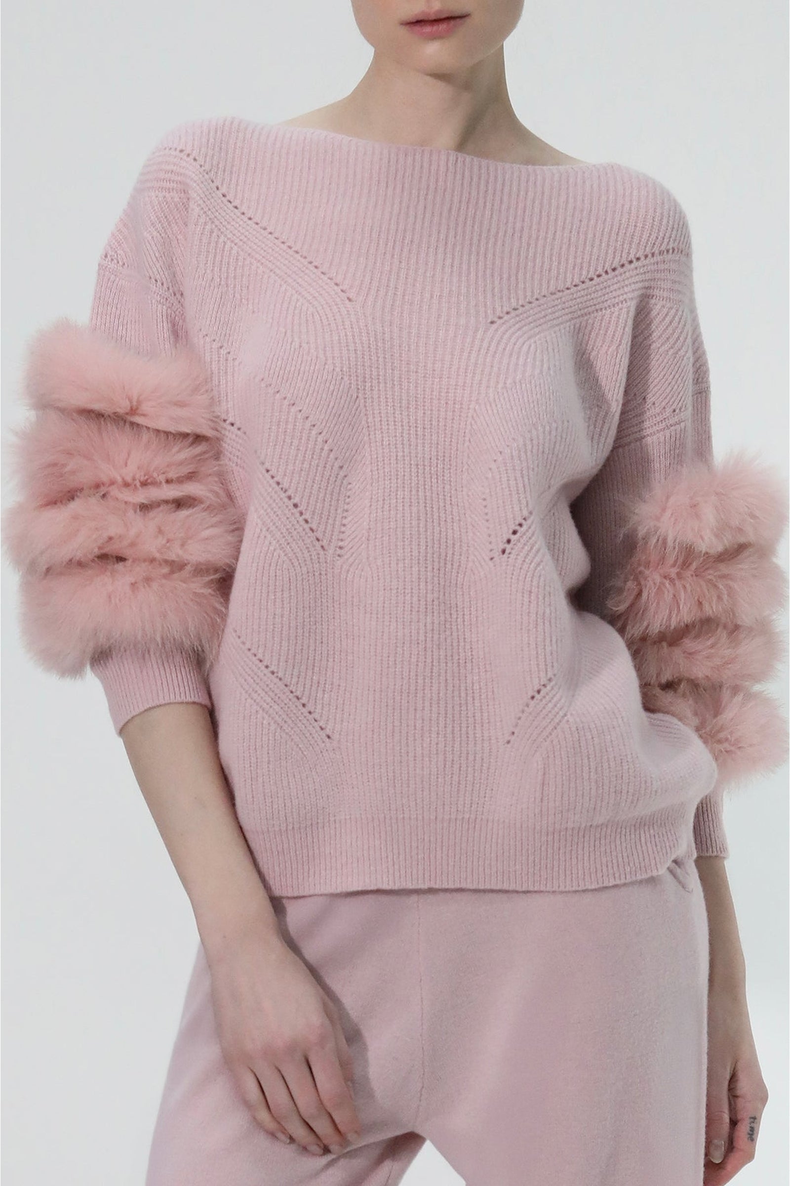 Pull Ninette en cachemire avec manchons - Blush