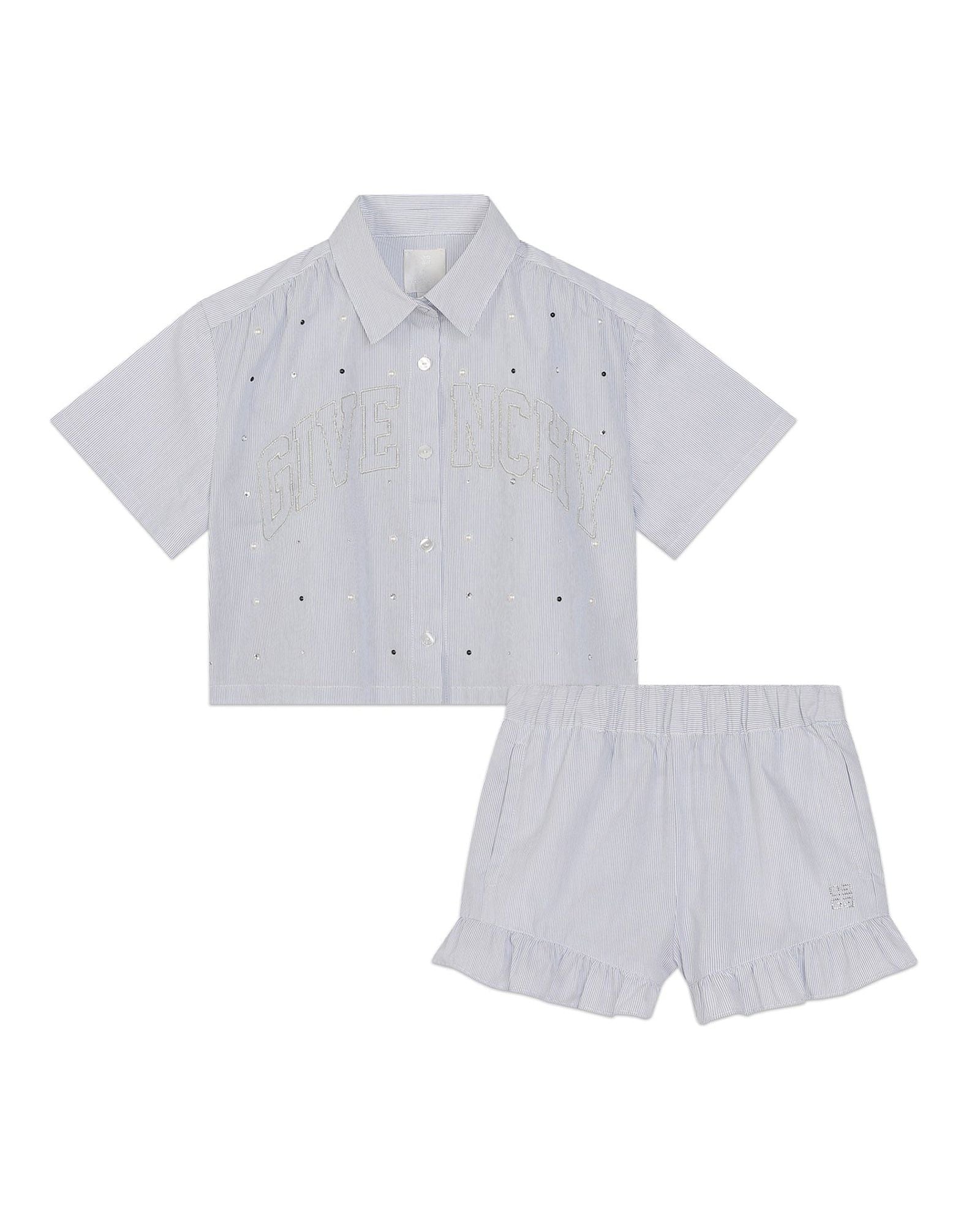 Ensemble chemise et short en coton - Blanc bleu