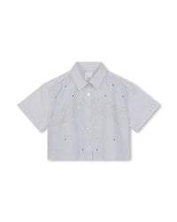Ensemble chemise et short en coton - Blanc bleu