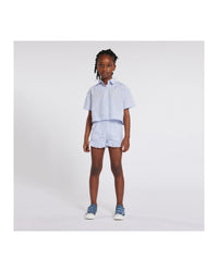 Ensemble chemise et short en coton - Blanc bleu