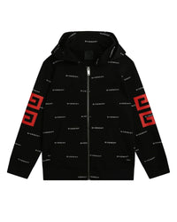 Cotton hooded cardigan - Black white