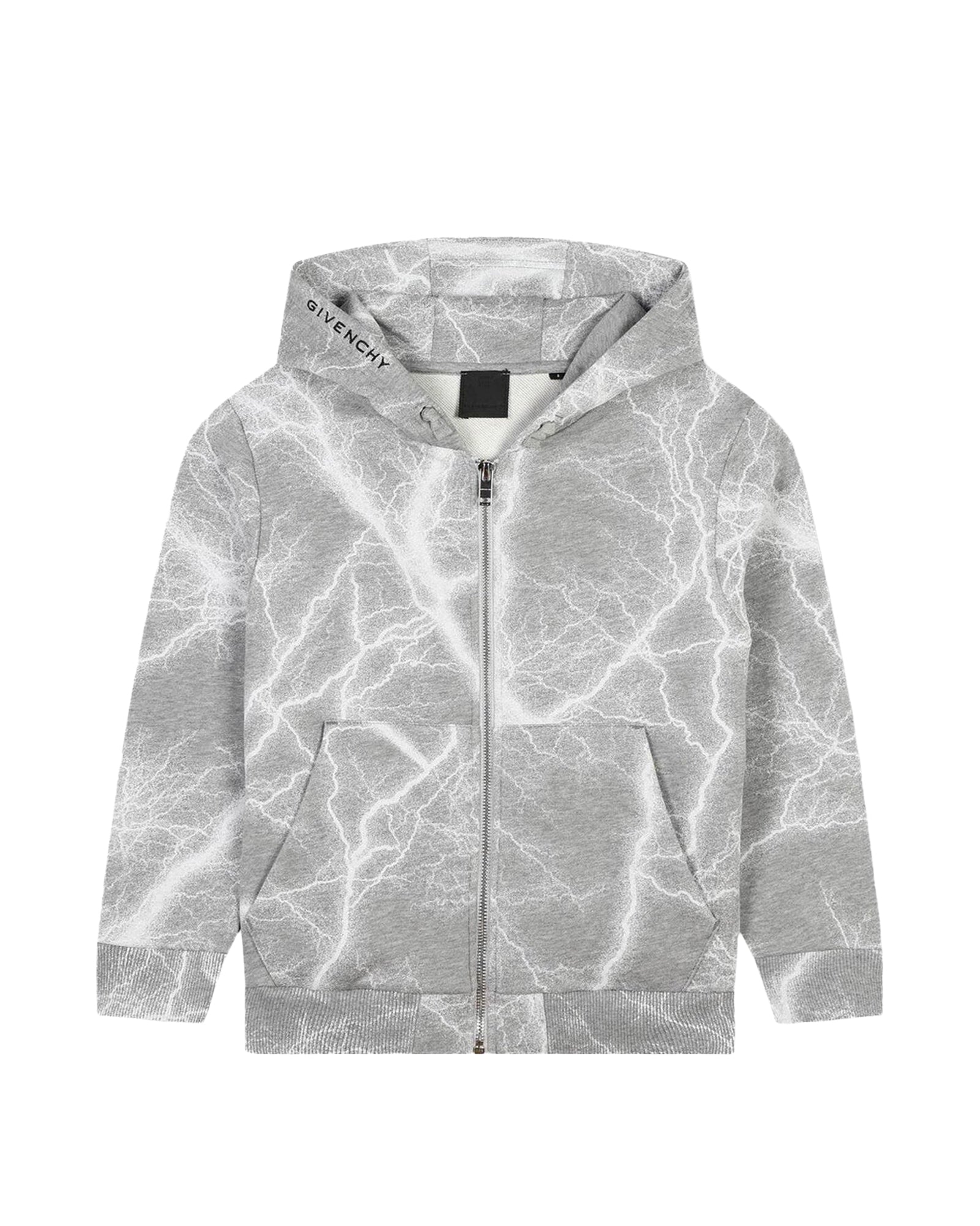 Storm print hooded cardigan in cotton - Grey White