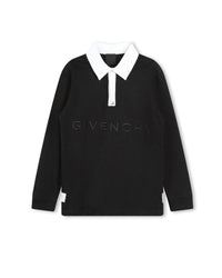 Polo à manches longues à boutons en coton - Black