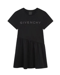 Cotton rhinestone logo dress - Black