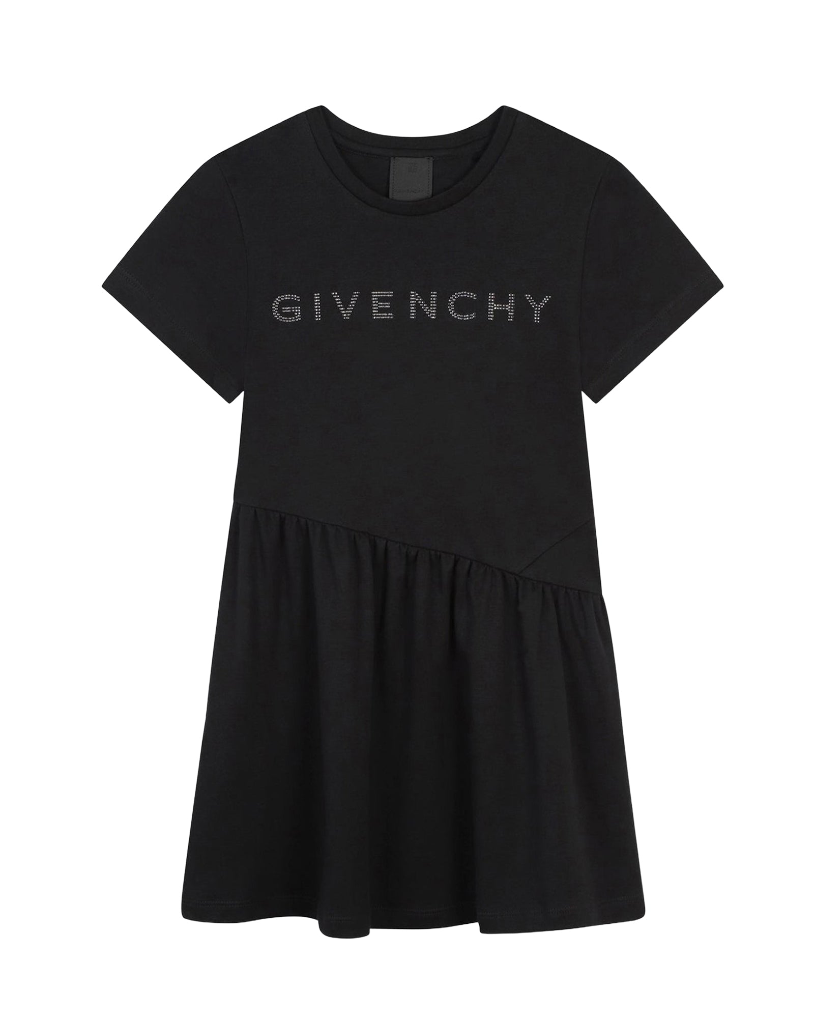 Cotton rhinestone logo dress - Black