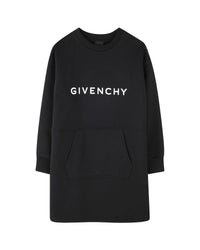 Cotton kangaroo-pocket dress - Black