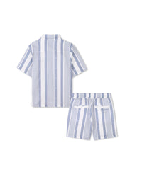 Ensemble chemise et short à rayures en lin - Bleu Blanc